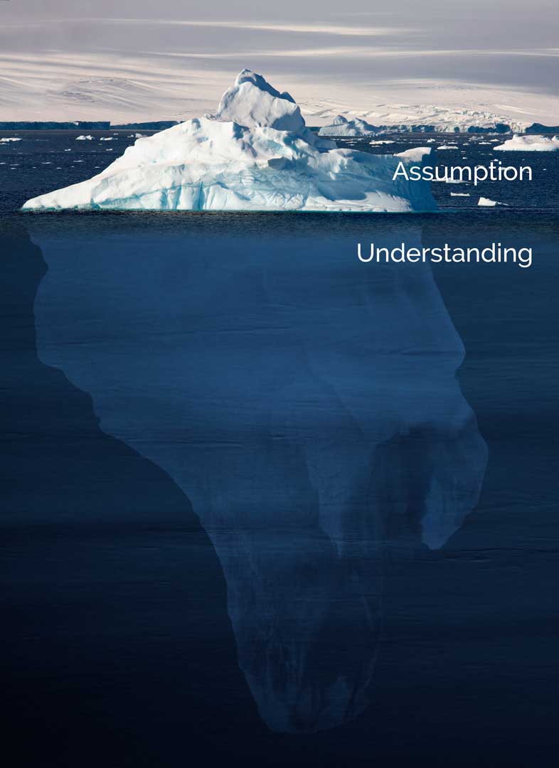 representation of an iceberg showing 90 percent of its mass is underwater